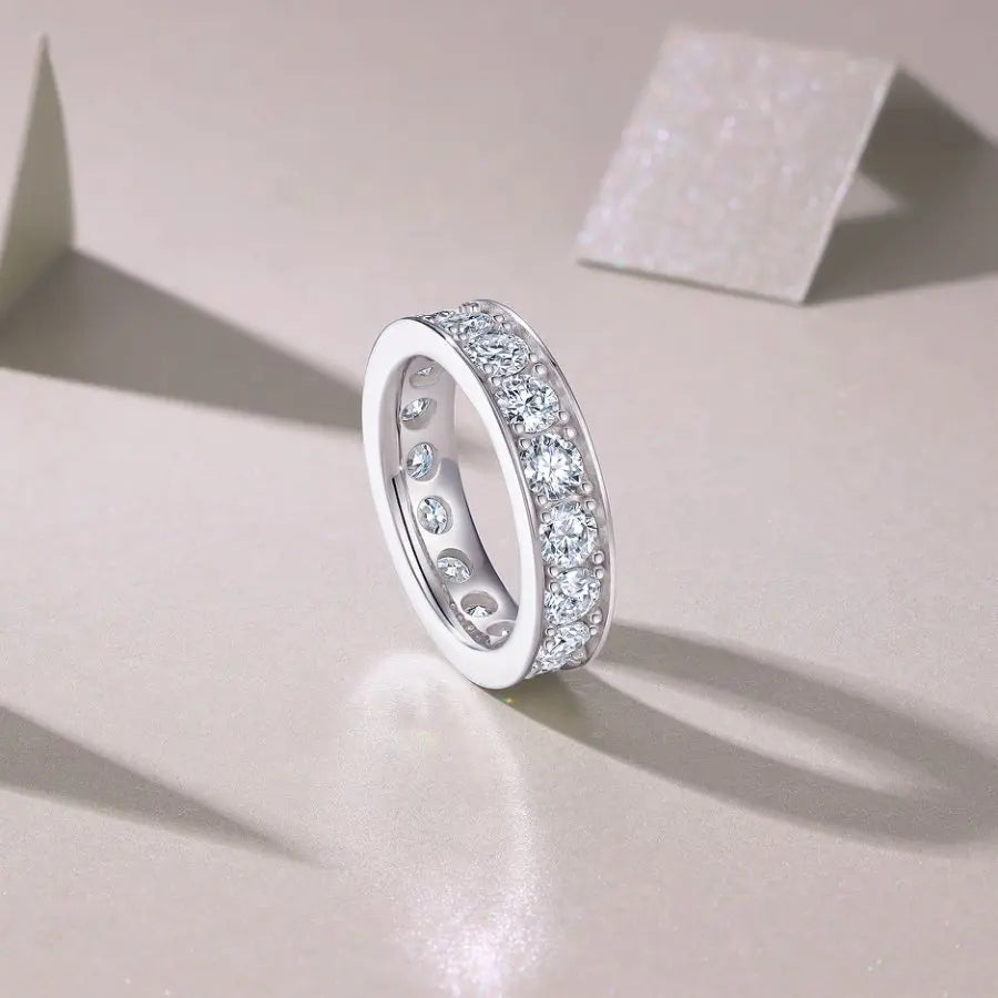 4mm Moissanite Wedding Band For Women D Color VVS1 925 Silver 18K Gold Plated