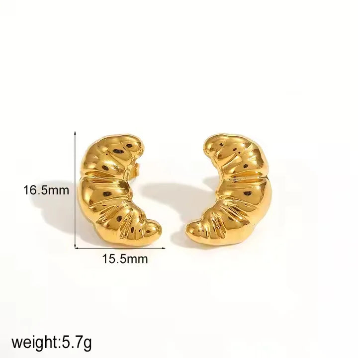 18K Gold Plated Bee Cherry Croissant Stud Earrings Stainless Steel Hypoallergenic
