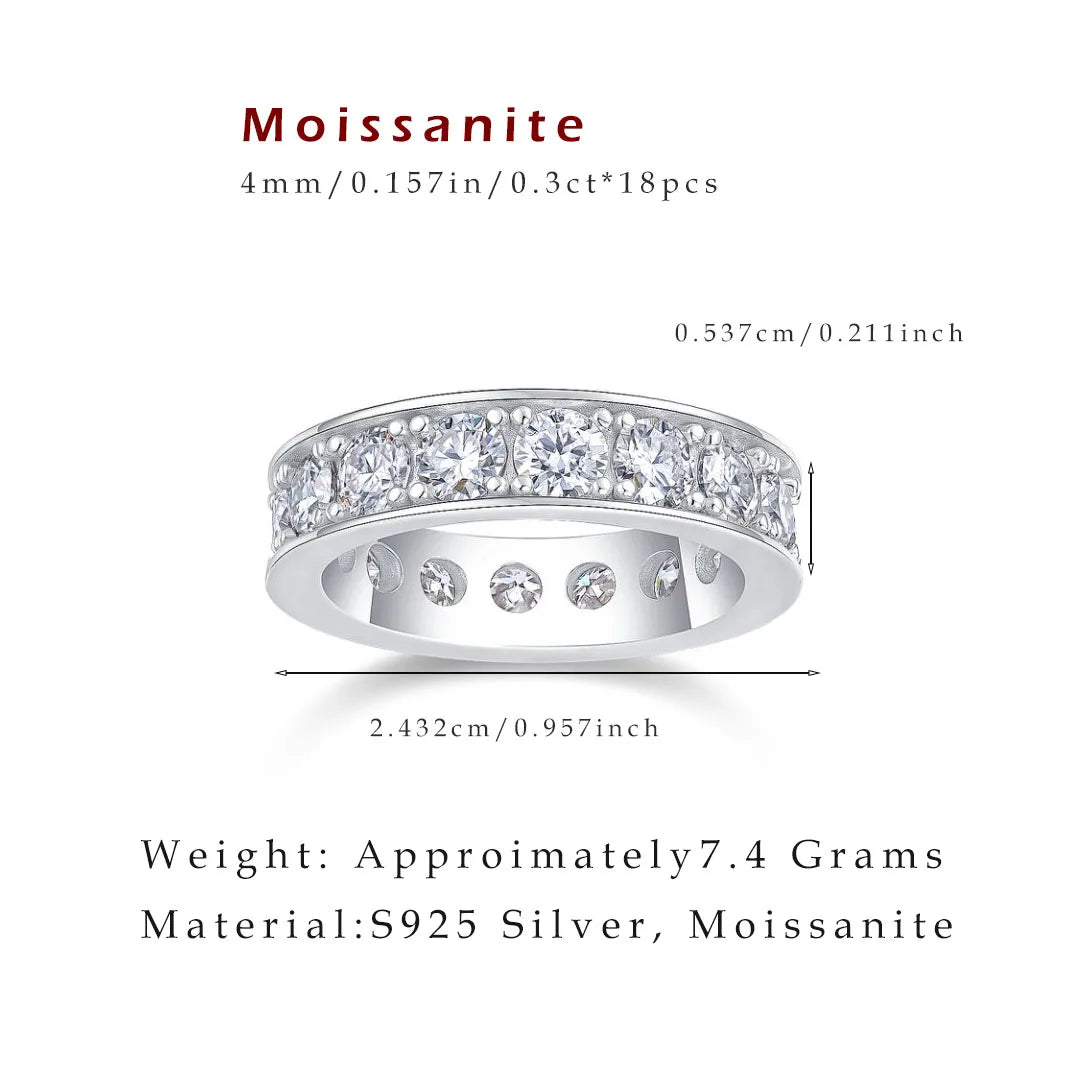 4mm Moissanite Wedding Band For Women D Color VVS1 925 Silver 18K Gold Plated