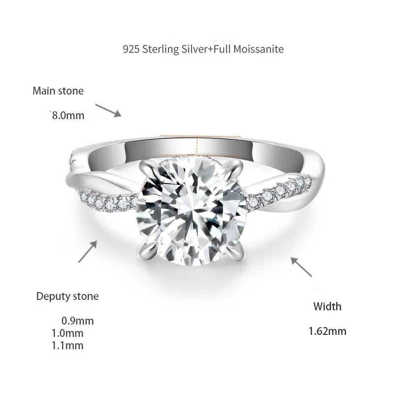 2 Carat Twist Ring Sterling Silver Moissanite Hypoallergenic Jewelry For Women