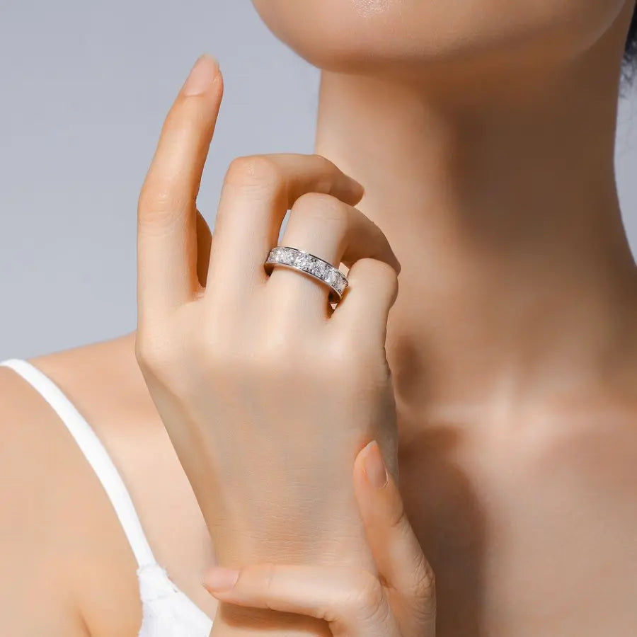 4mm Moissanite Wedding Band For Women D Color VVS1 925 Silver 18K Gold Plated