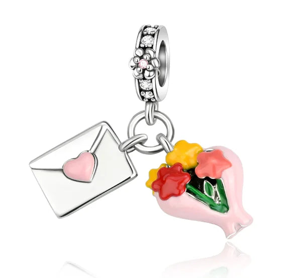925 Silver Pink Flower Charm Infinity Heart Butterfly Tortoise Jewelry