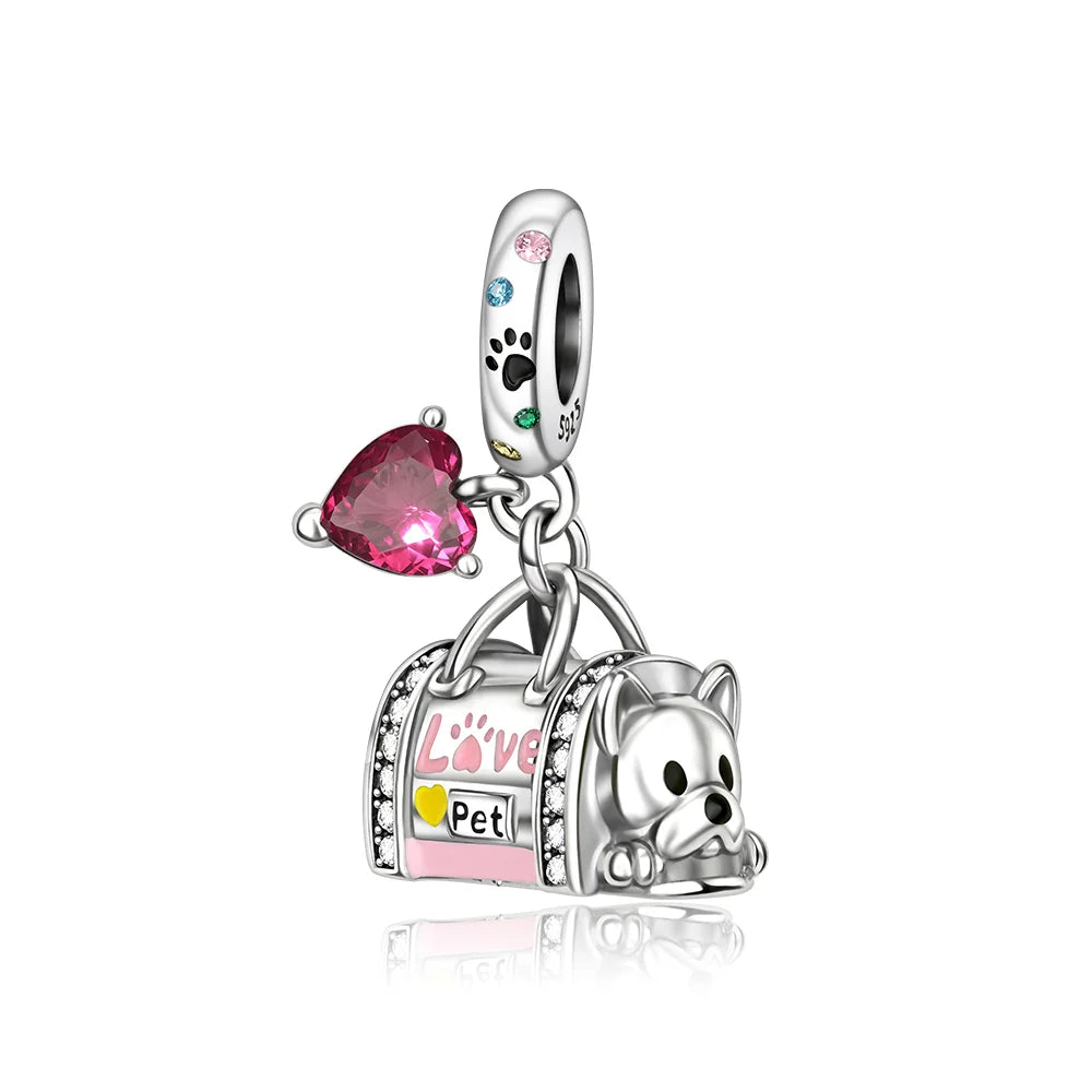 925 Silver Pink Flower Charm Infinity Heart Butterfly Tortoise Jewelry