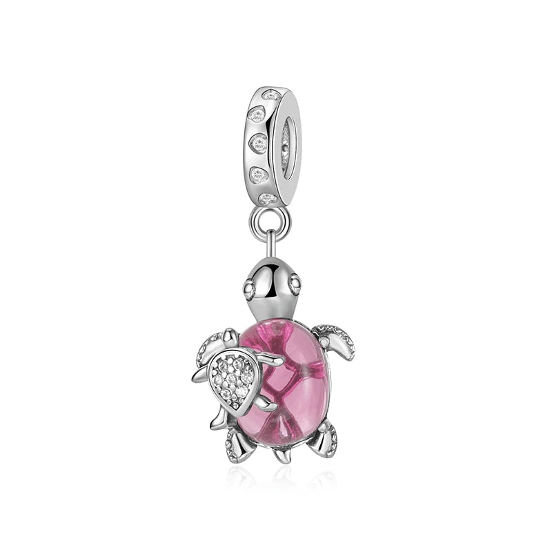 925 Silver Pink Flower Charm Infinity Heart Butterfly Tortoise Jewelry
