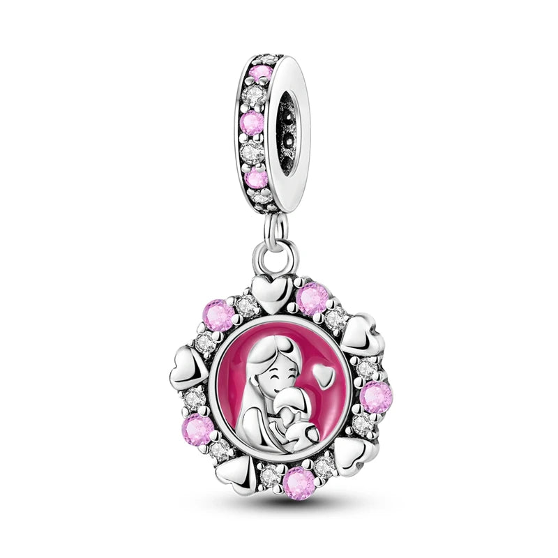 925 Silver Mothers Day Charms Heart Beads Fit Original Bracelet DIY Jewelry Gift