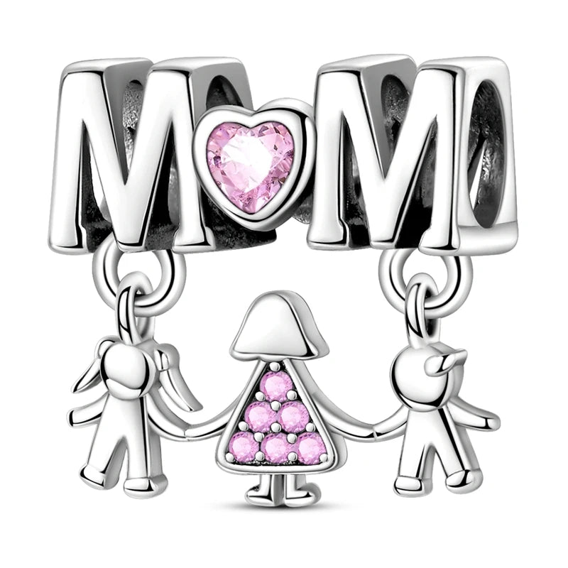925 Silver Mothers Day Charms Heart Beads Fit Original Bracelet DIY Jewelry Gift