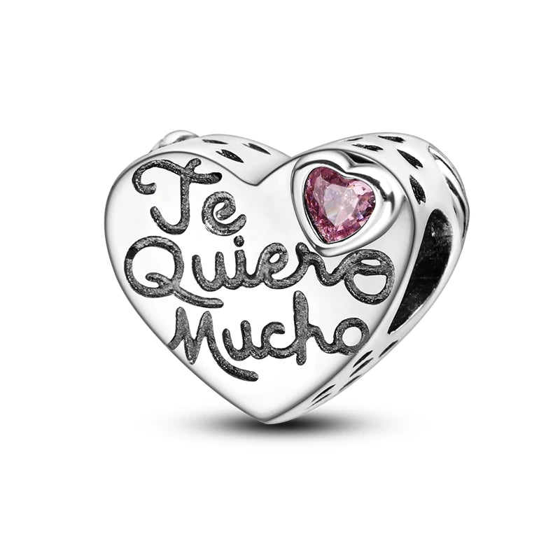 925 Silver Mothers Day Charms Heart Beads Fit Original Bracelet DIY Jewelry Gift