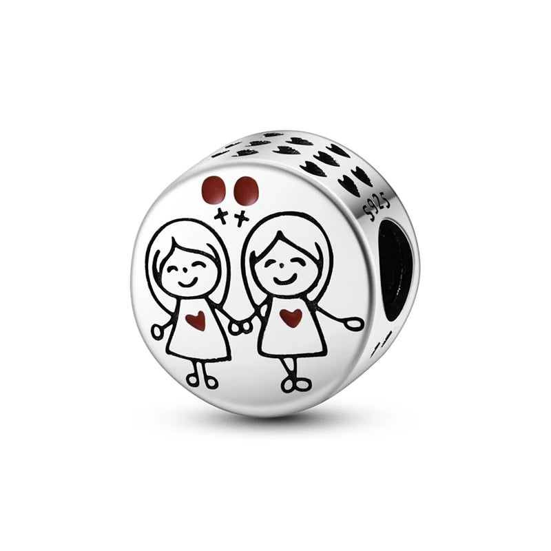 925 Silver Mothers Day Charms Heart Beads Fit Original Bracelet DIY Jewelry Gift