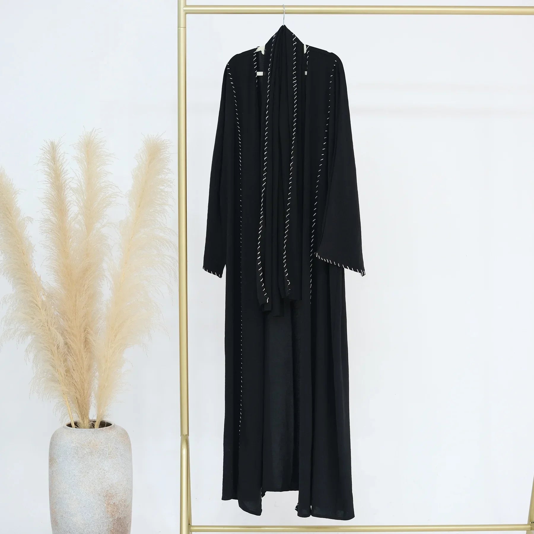 2 Piece Arabia Muslim Modest Cardigan for Women Eid Dubai Hijab Kimono Abaya Dress Luxury Islam Coat Clothing Turkish Solid Robe