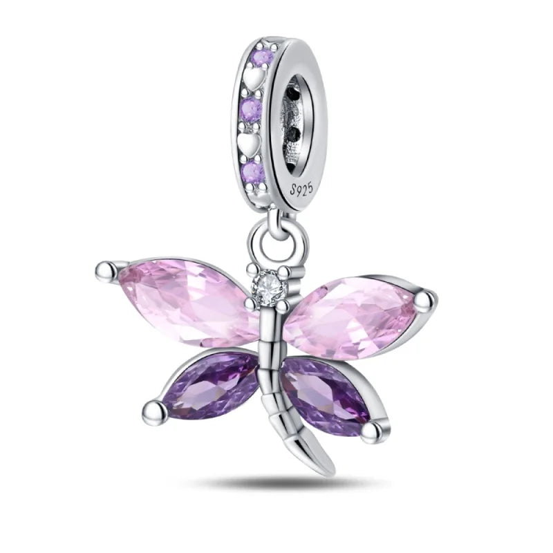 925 Silver Pink Flower Charm Infinity Heart Butterfly Tortoise Jewelry