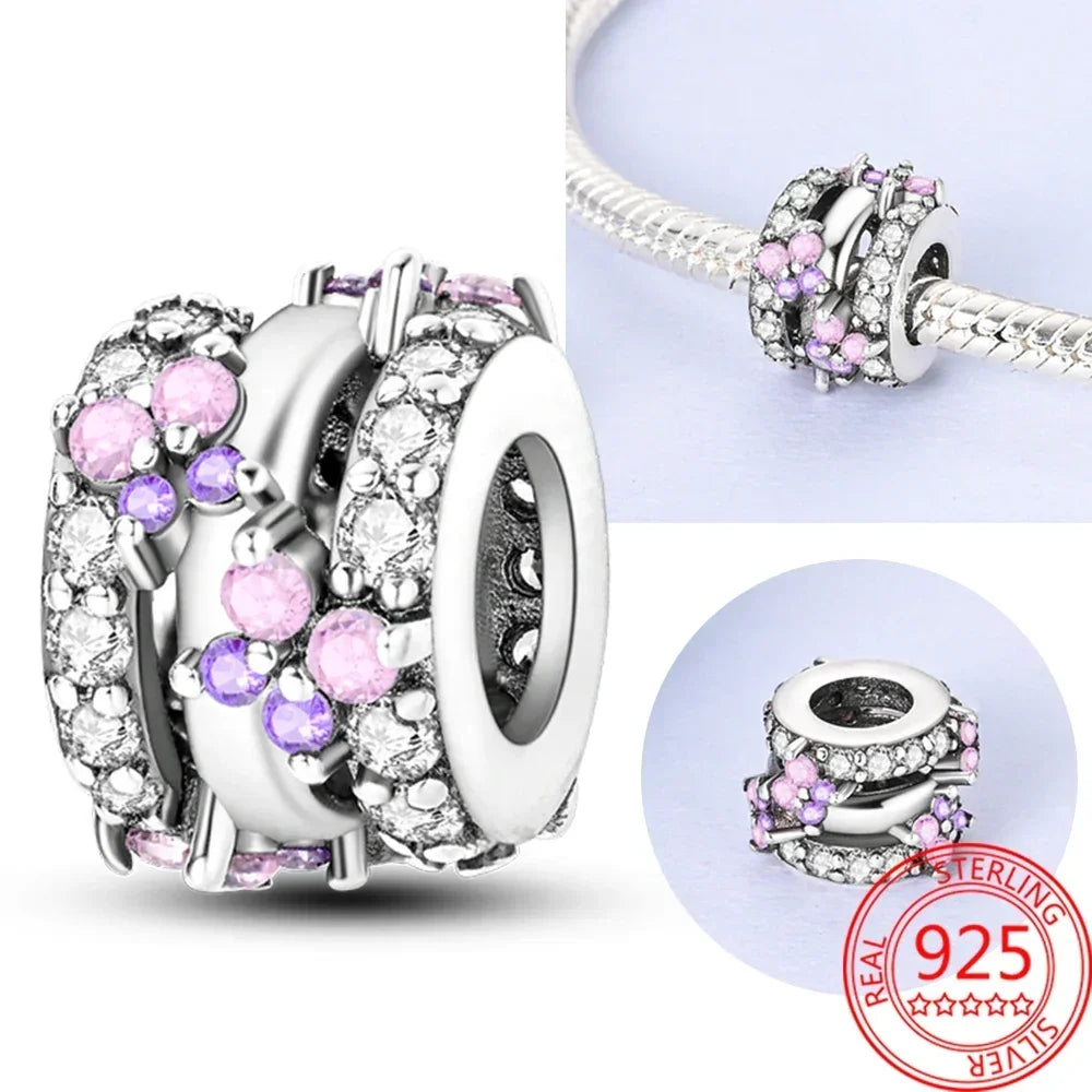 925 Silver Pink Flower Charm Infinity Heart Butterfly Tortoise Jewelry
