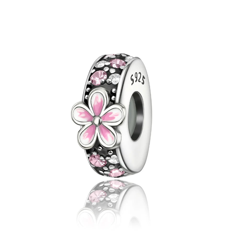 925 Silver Pink Flower Charm Infinity Heart Butterfly Tortoise Jewelry