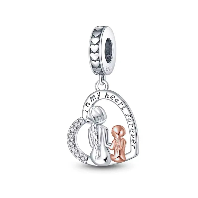 925 Sterling Silver Bead Pendant For Newborn Family Bottle Fits Bracelet Gift