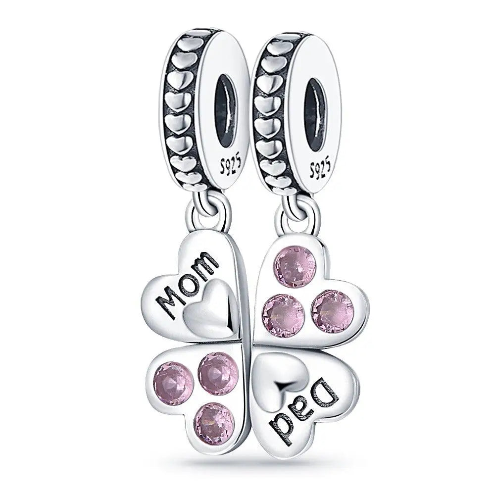 925 Sterling Silver Bead Pendant For Newborn Family Bottle Fits Bracelet Gift