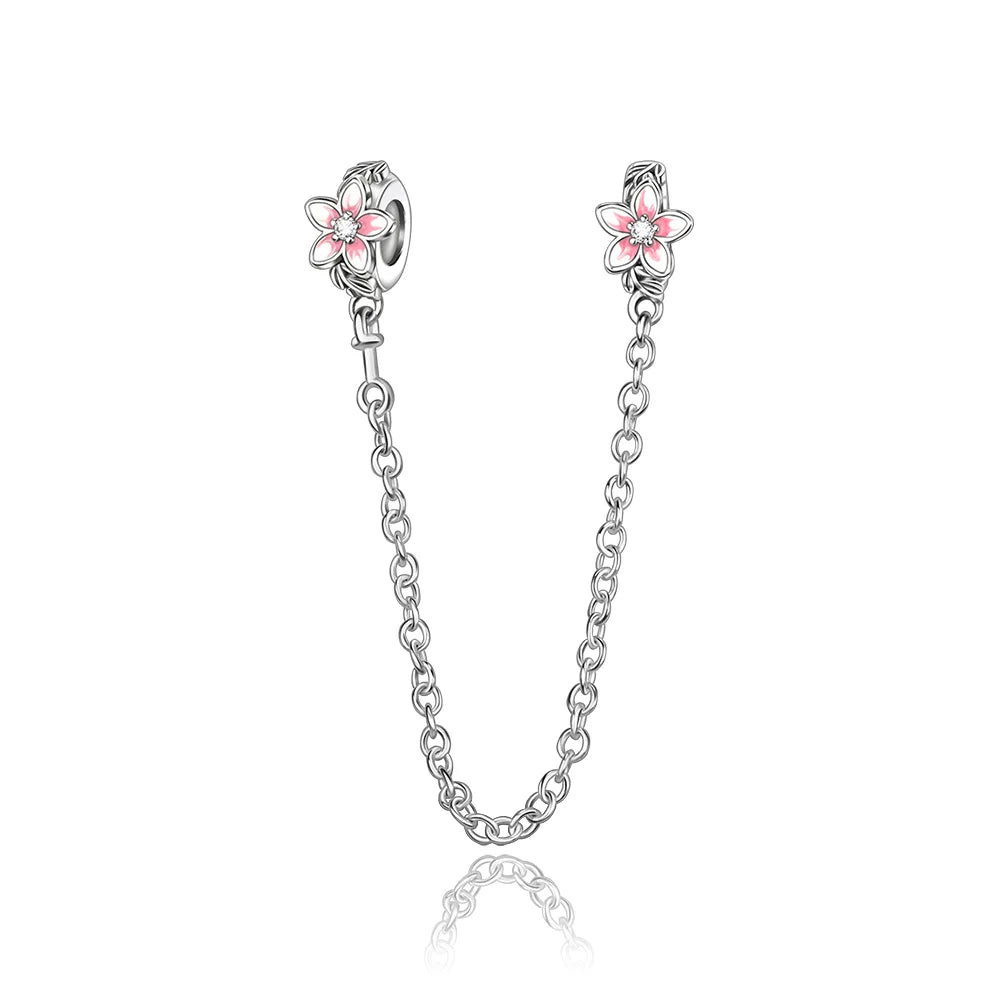 925 Silver Pink Flower Charm Infinity Heart Butterfly Tortoise Jewelry
