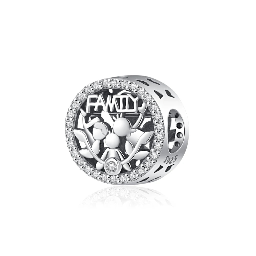 925 Sterling Silver Bead Pendant For Newborn Family Bottle Fits Bracelet Gift