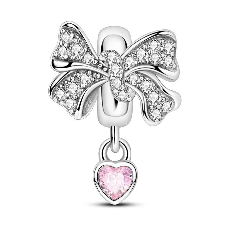 925 Silver Pink Flower Charm Infinity Heart Butterfly Tortoise Jewelry