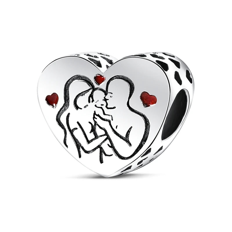 925 Silver Mothers Day Charms Heart Beads Fit Original Bracelet DIY Jewelry Gift