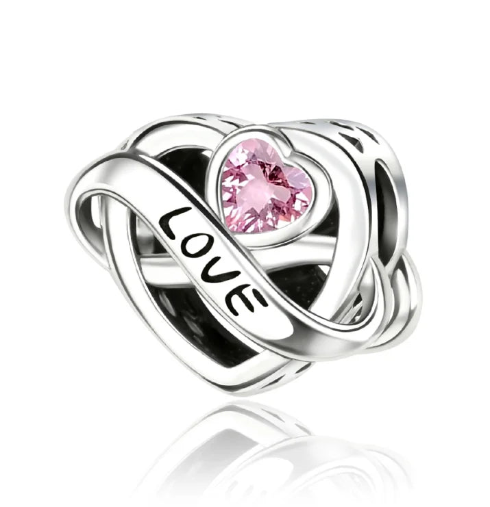 925 Silver Pink Flower Charm Infinity Heart Butterfly Tortoise Jewelry