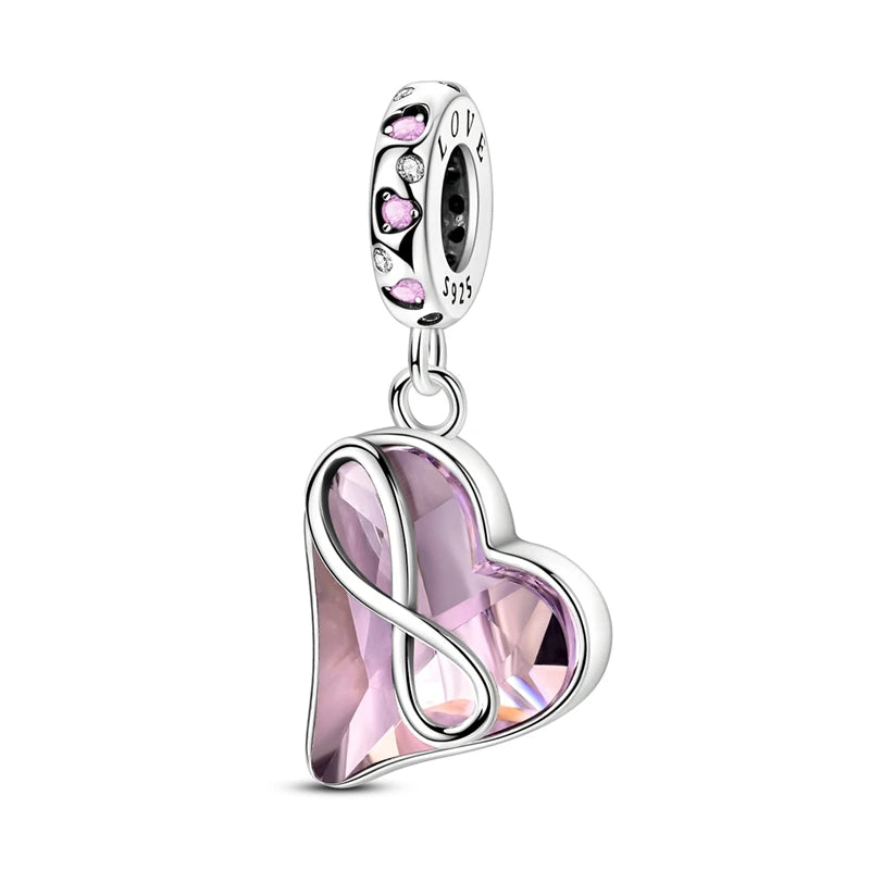 925 Silver Mothers Day Charms Heart Beads Fit Original Bracelet DIY Jewelry Gift