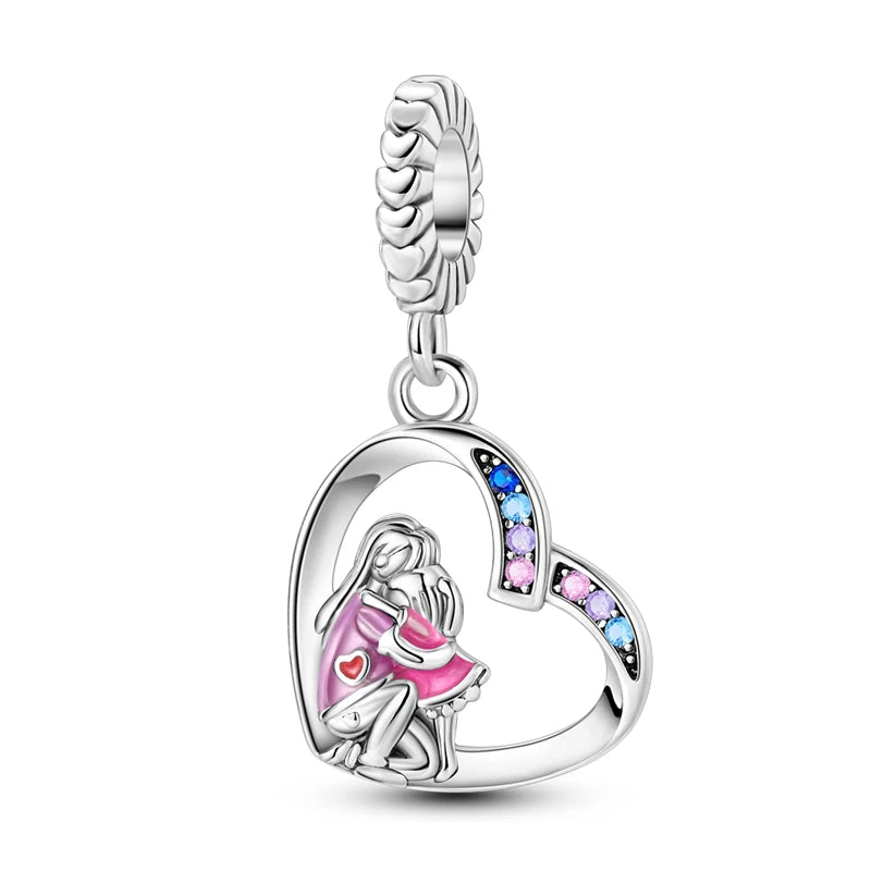 925 Silver Mothers Day Charms Heart Beads Fit Original Bracelet DIY Jewelry Gift