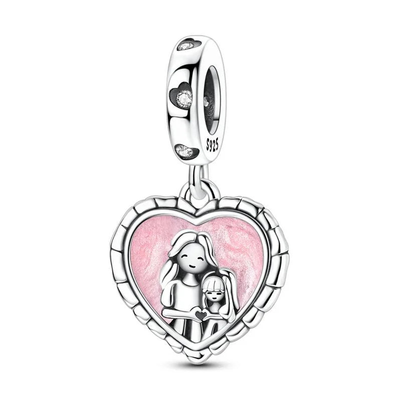 925 Silver Pink Flower Charm Infinity Heart Butterfly Tortoise Jewelry