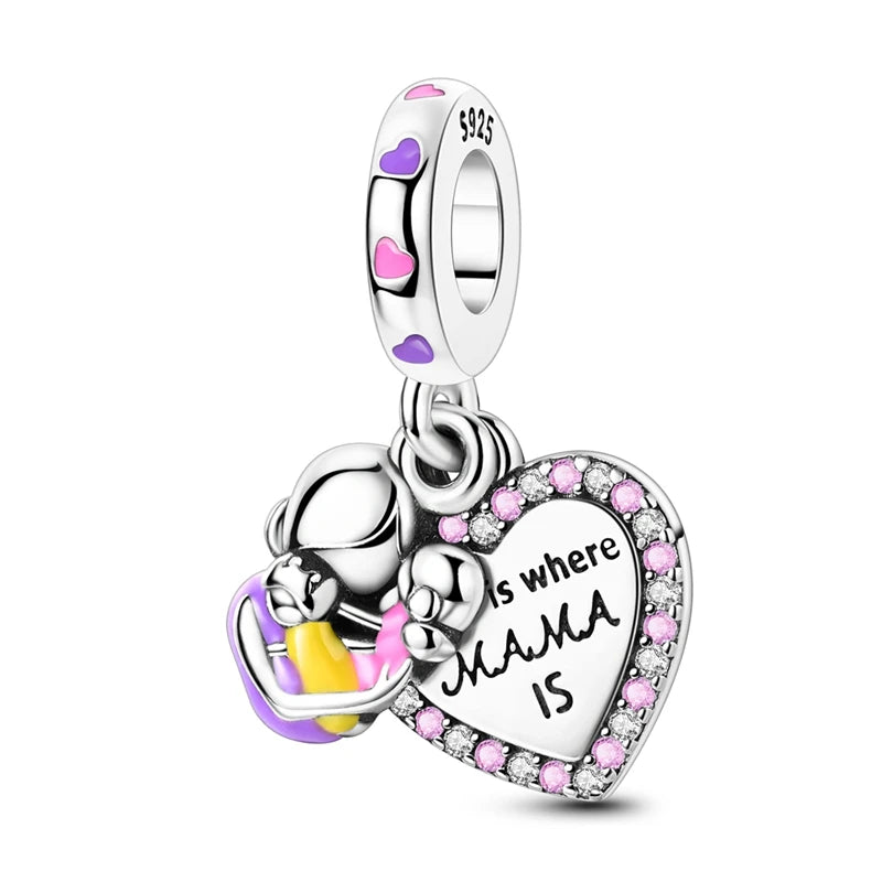 925 Silver Mothers Day Charms Heart Beads Fit Original Bracelet DIY Jewelry Gift