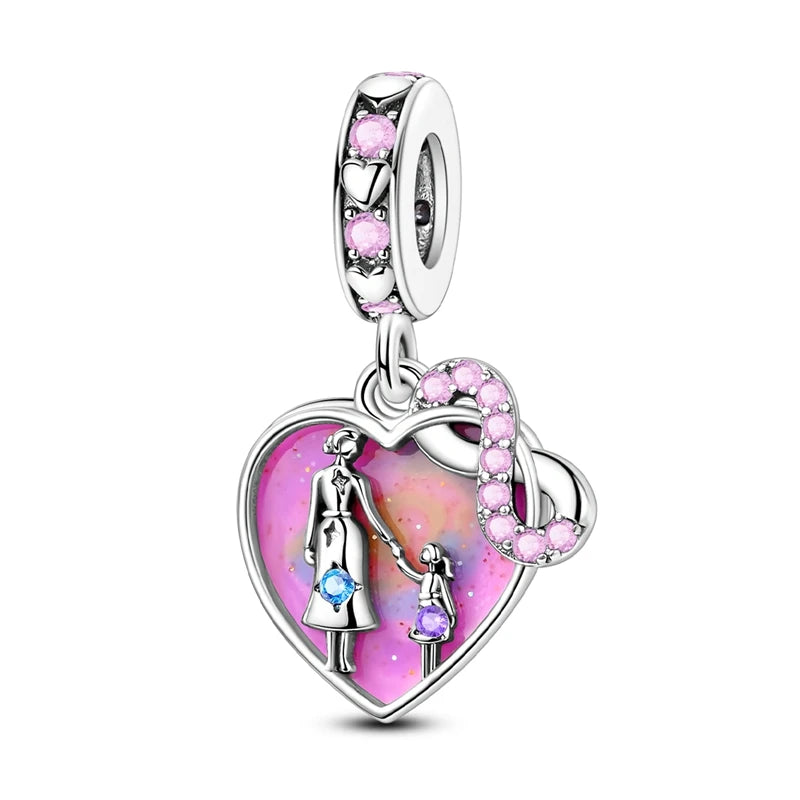 925 Silver Mothers Day Charms Heart Beads Fit Original Bracelet DIY Jewelry Gift