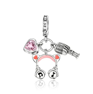 925 Silver Pink Flower Charm Infinity Heart Butterfly Tortoise Jewelry