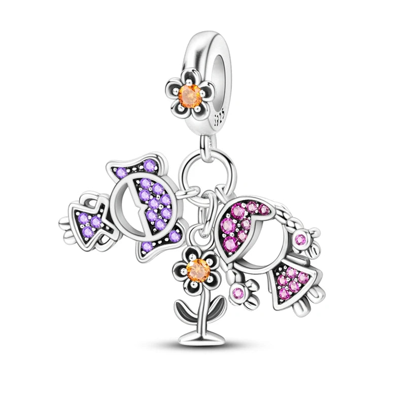 925 Silver Mothers Day Charms Heart Beads Fit Original Bracelet DIY Jewelry Gift