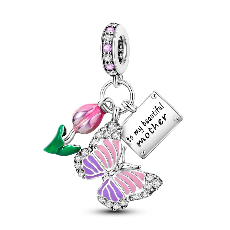 925 Silver Mothers Day Charms Heart Beads Fit Original Bracelet DIY Jewelry Gift