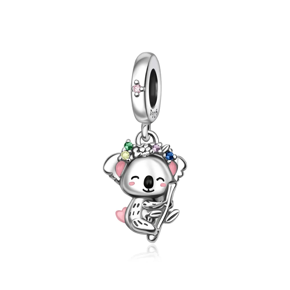 925 Silver Pink Flower Charm Infinity Heart Butterfly Tortoise Jewelry