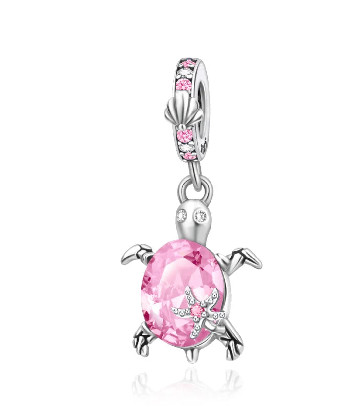 925 Silver Pink Flower Charm Infinity Heart Butterfly Tortoise Jewelry