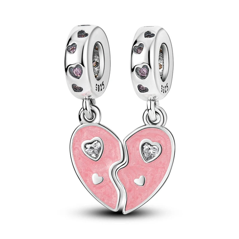 925 Silver Mothers Day Charms Heart Beads Fit Original Bracelet DIY Jewelry Gift