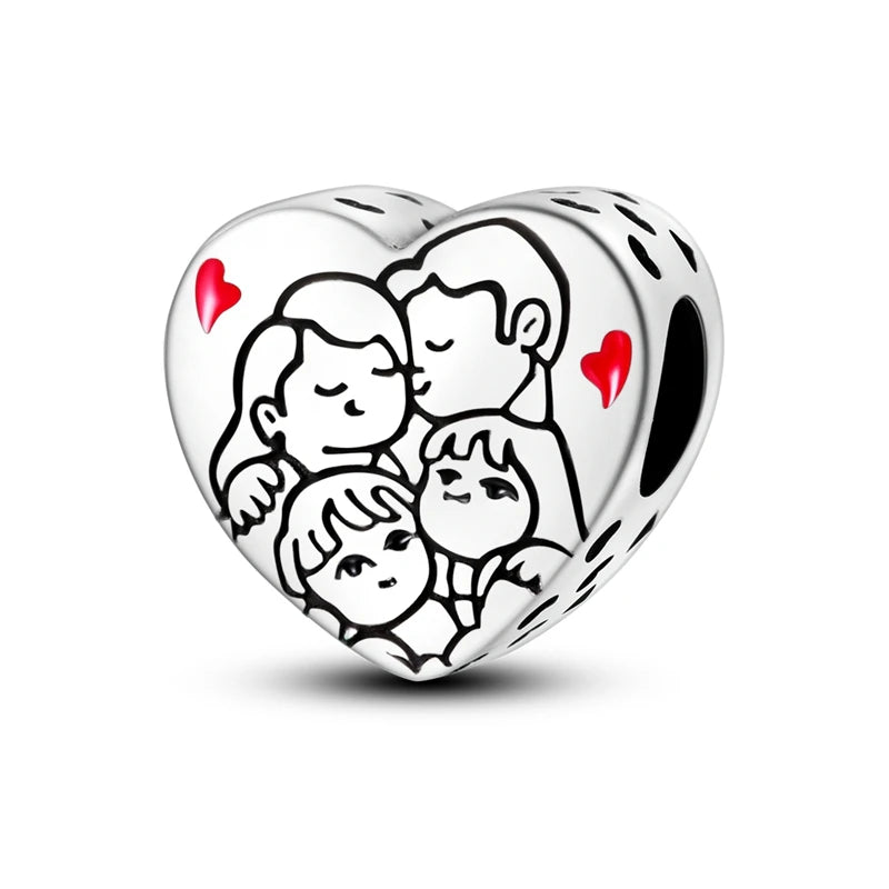 925 Silver Mothers Day Charms Heart Beads Fit Original Bracelet DIY Jewelry Gift
