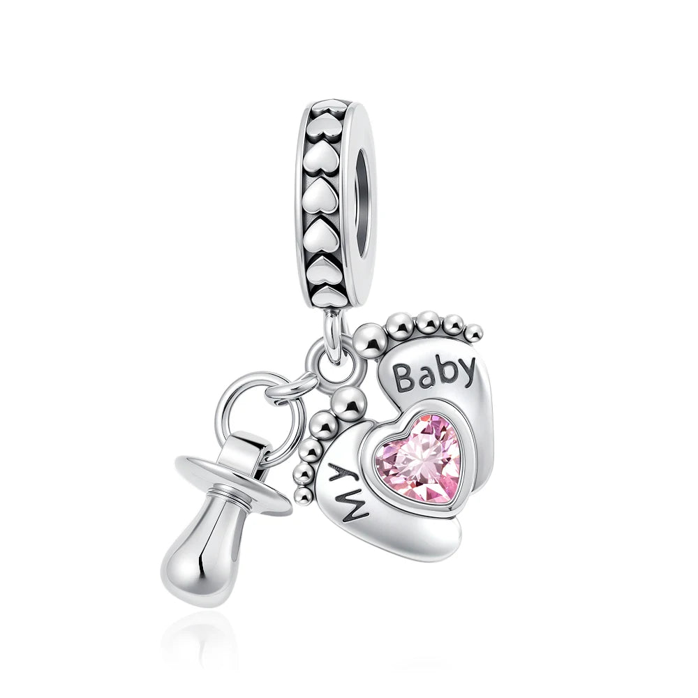 925 Sterling Silver Bead Pendant For Newborn Family Bottle Fits Bracelet Gift