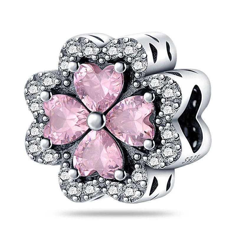 925 Silver Pink Flower Charm Infinity Heart Butterfly Tortoise Jewelry
