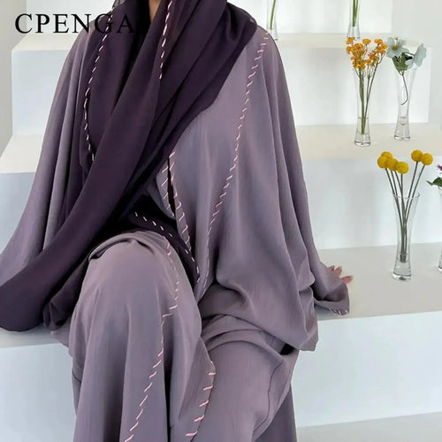 2 Piece Arabia Muslim Modest Cardigan for Women Eid Dubai Hijab Kimono Abaya Dress Luxury Islam Coat Clothing Turkish Solid Robe