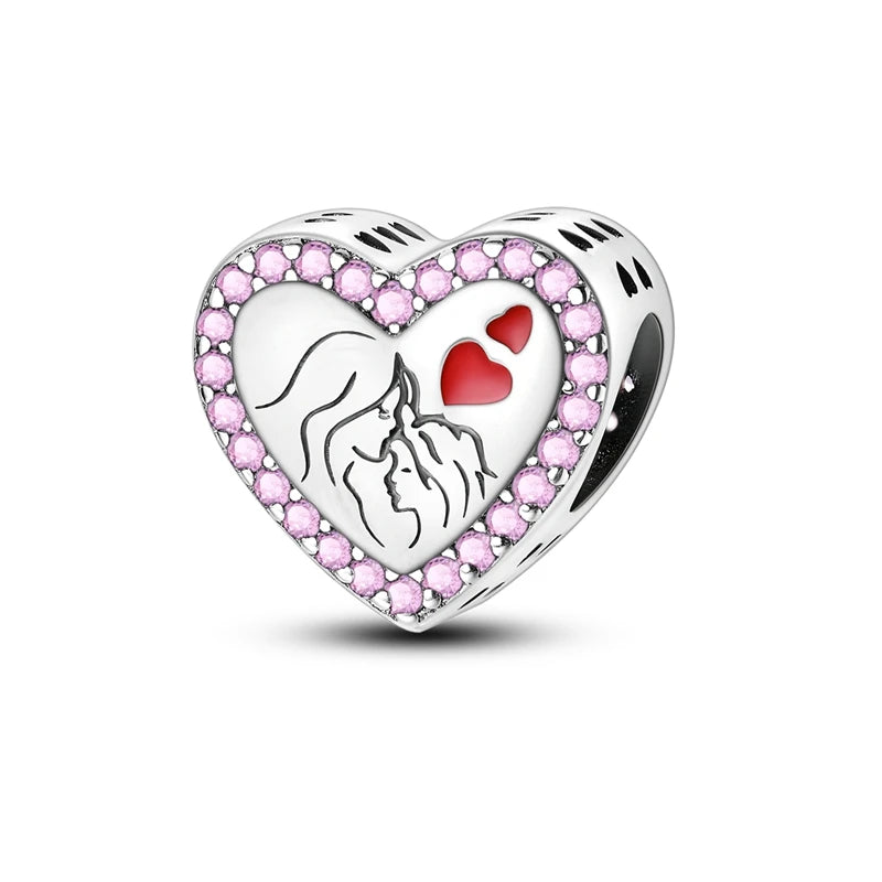 925 Silver Mothers Day Charms Heart Beads Fit Original Bracelet DIY Jewelry Gift