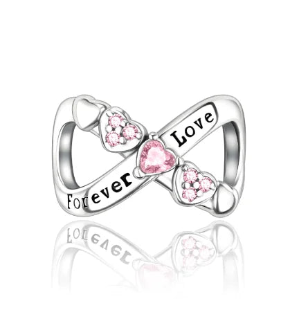 925 Silver Pink Flower Charm Infinity Heart Butterfly Tortoise Jewelry