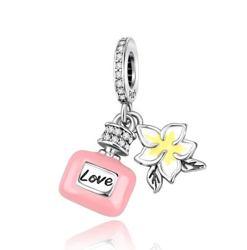 925 Silver Pink Flower Charm Infinity Heart Butterfly Tortoise Jewelry