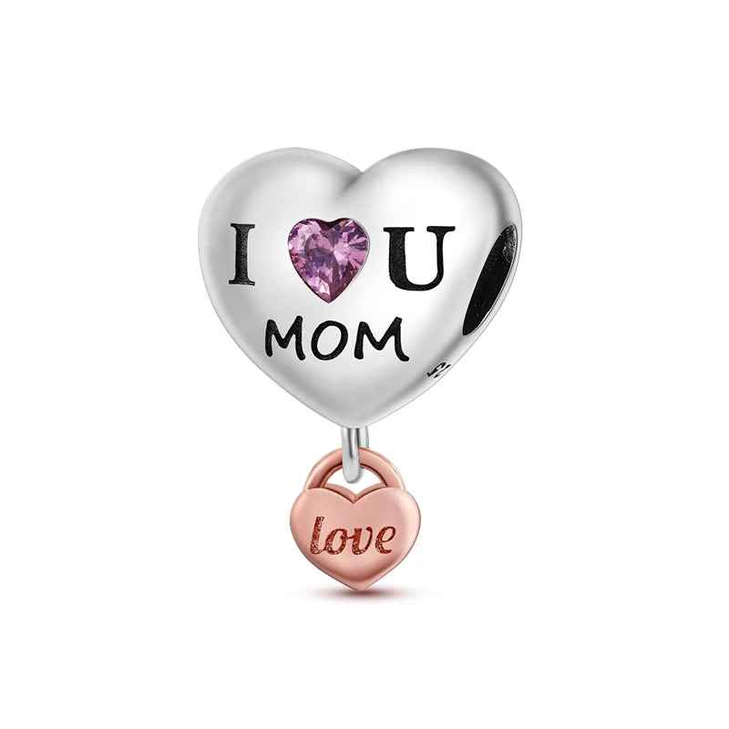 925 Silver Mothers Day Charms Heart Beads Fit Original Bracelet DIY Jewelry Gift