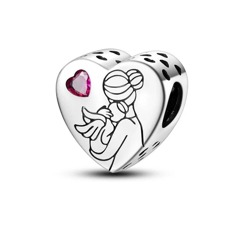 925 Sterling Silver Bead Pendant For Newborn Family Bottle Fits Bracelet Gift