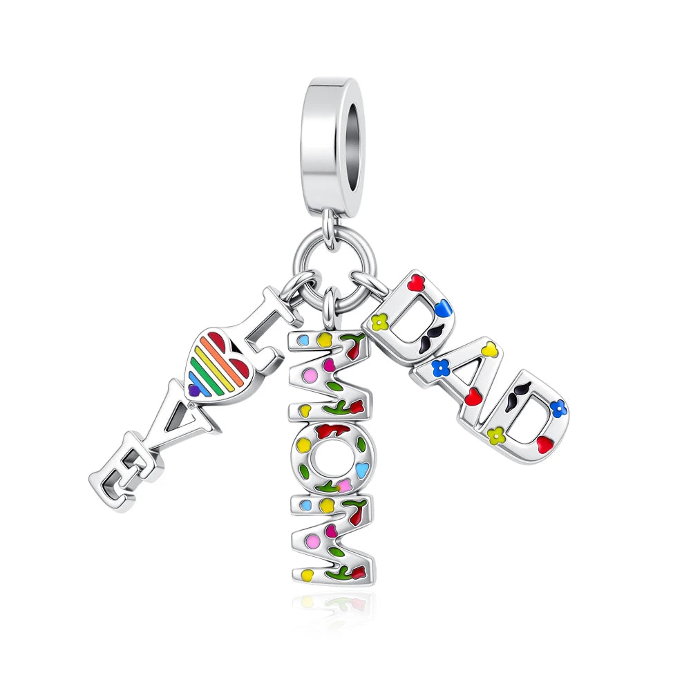 925 Sterling Silver Bead Pendant For Newborn Family Bottle Fits Bracelet Gift
