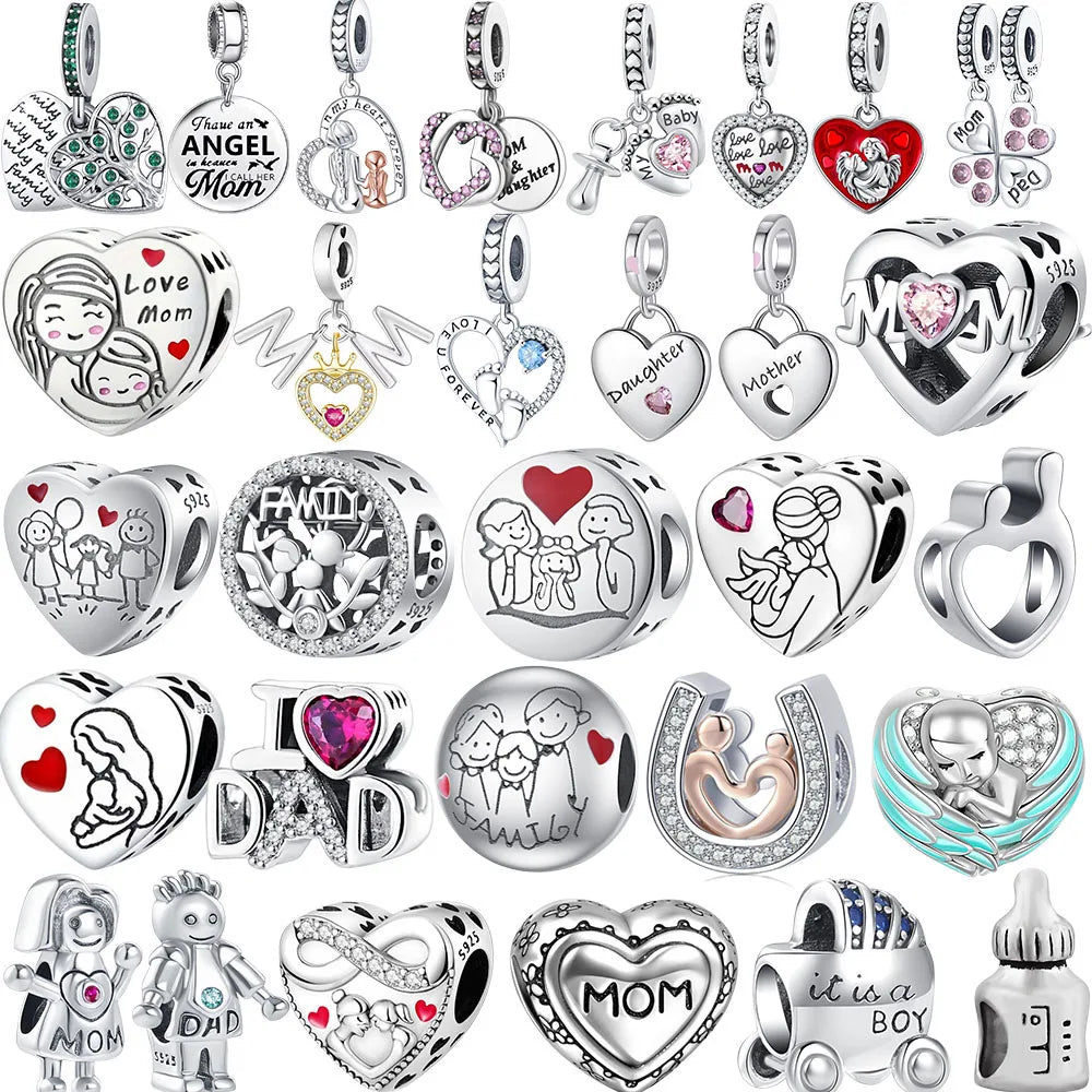 925 Sterling Silver Bead Pendant For Newborn Family Bottle Fits Bracelet Gift