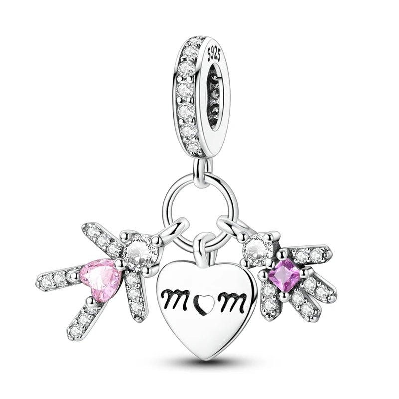 925 Silver Mothers Day Charms Heart Beads Fit Original Bracelet DIY Jewelry Gift
