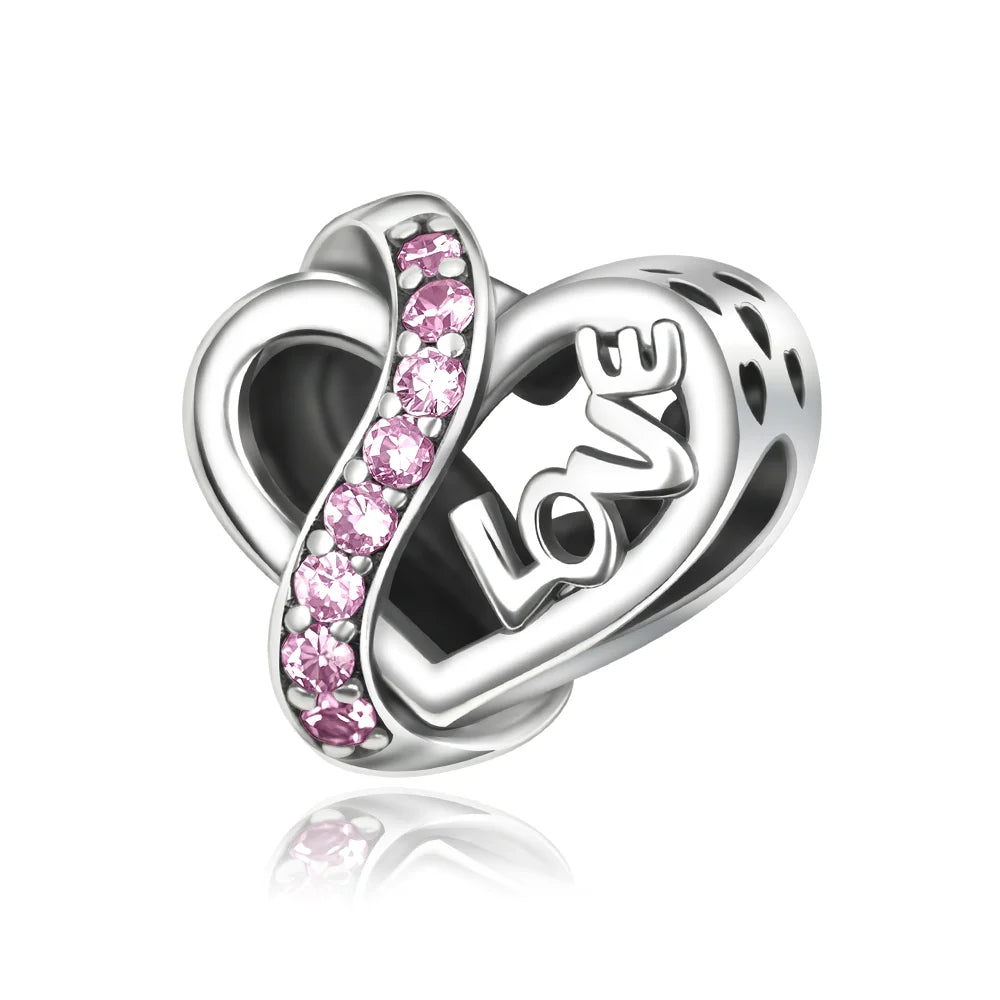 925 Silver Pink Flower Charm Infinity Heart Butterfly Tortoise Jewelry