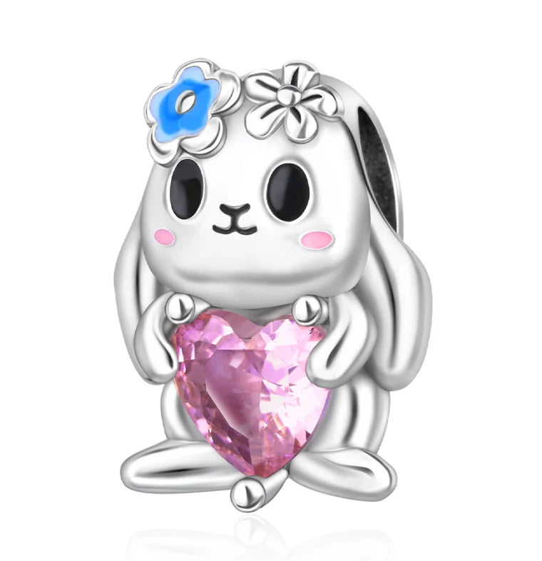 925 Silver Pink Flower Charm Infinity Heart Butterfly Tortoise Jewelry