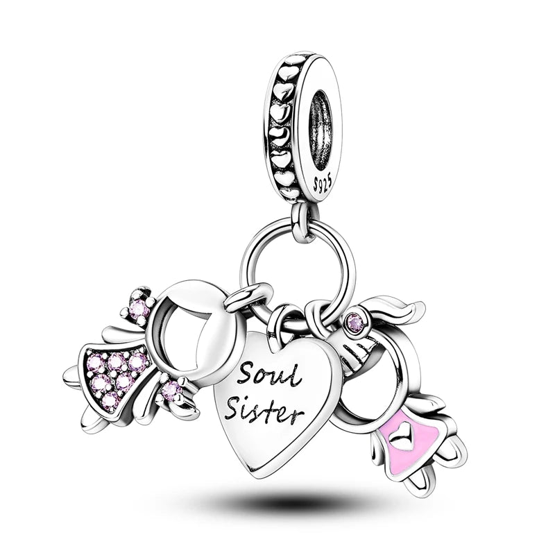 925 Silver Mothers Day Charms Heart Beads Fit Original Bracelet DIY Jewelry Gift
