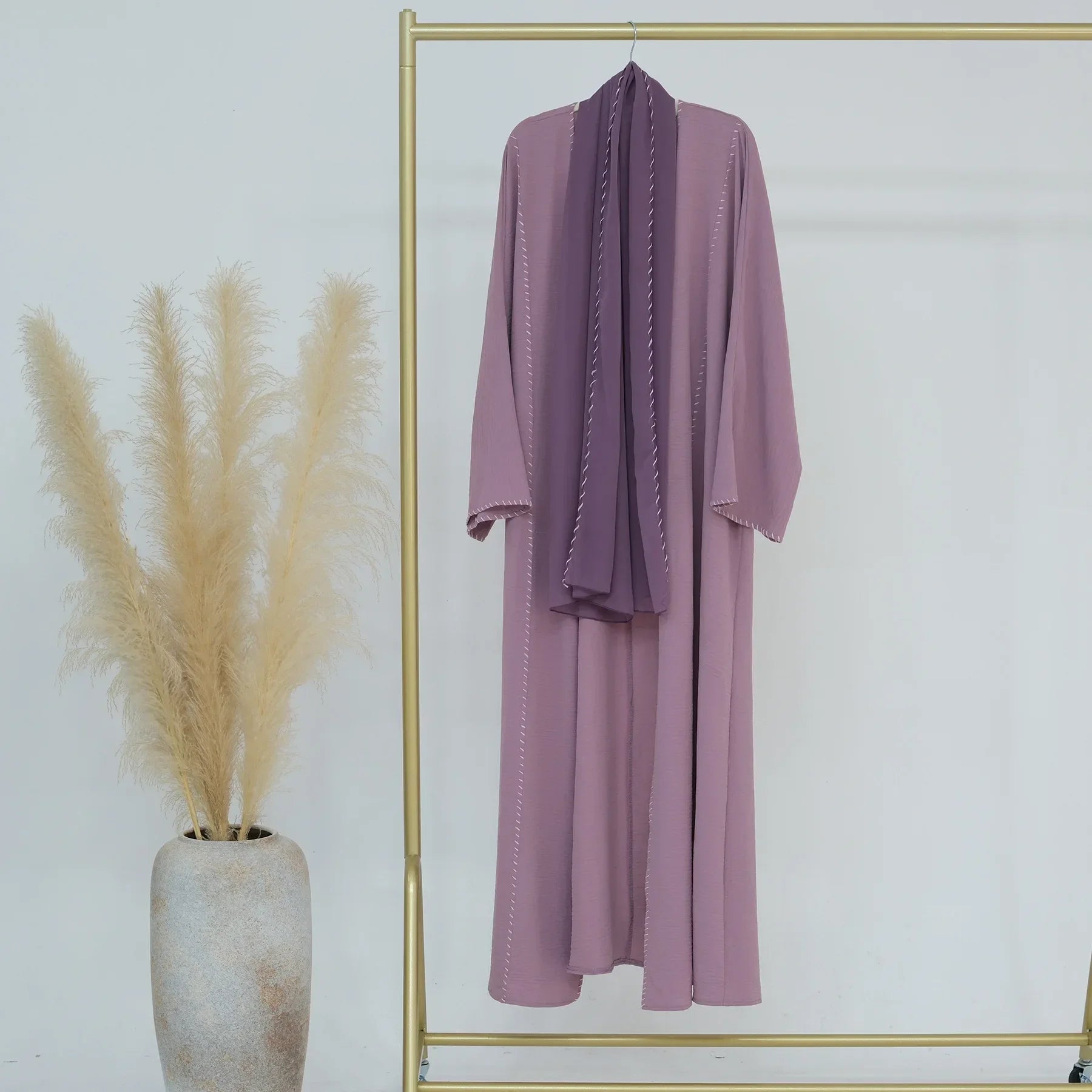 2 Piece Arabia Muslim Modest Cardigan for Women Eid Dubai Hijab Kimono Abaya Dress Luxury Islam Coat Clothing Turkish Solid Robe